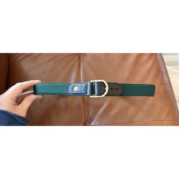 Ralph Lauren Hunter Green Fabric Belt Black Leather Gold Hardware Adjust 22-32” - Picture 1 of 3